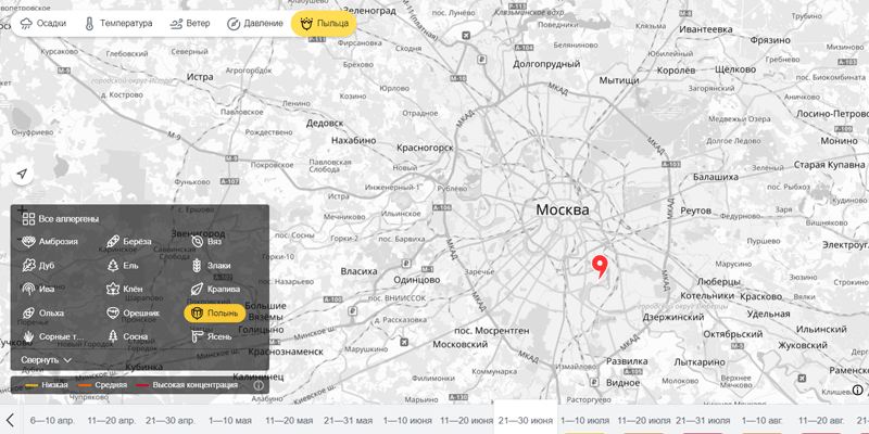 Будьте здоровы: Яндекс.Погода запустила карту пыльцы для аллергиков [2]